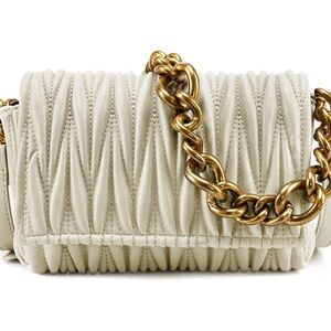 Montana West Cream Quilted Shoulder Bag with Gold Chain Strap